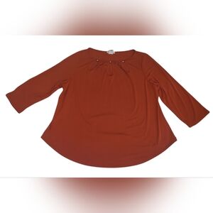 Emi & Joe Burnt Orange Peekaboo Gold-Accented Quarter Sleeve Blouse Size Large